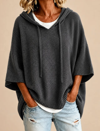 Ottavia Hooded Poncho Sweater in Gray