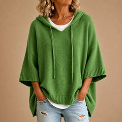 Ottavia Hooded Poncho Sweater in Green