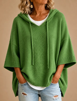 Ottavia Hooded Poncho Sweater in Green