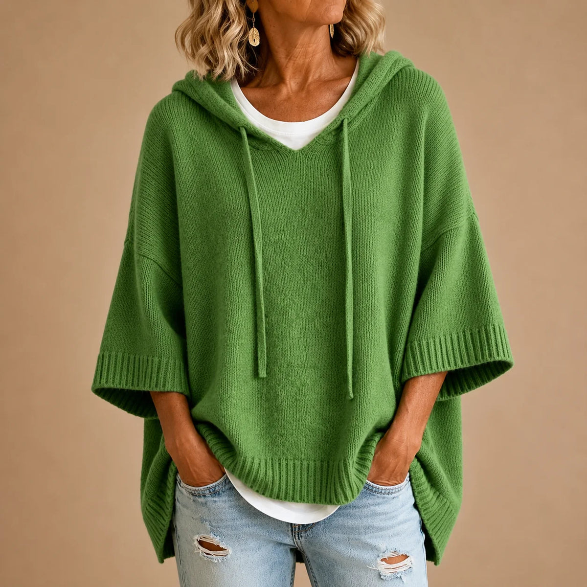 Ottavia Hooded Poncho Sweater in Green