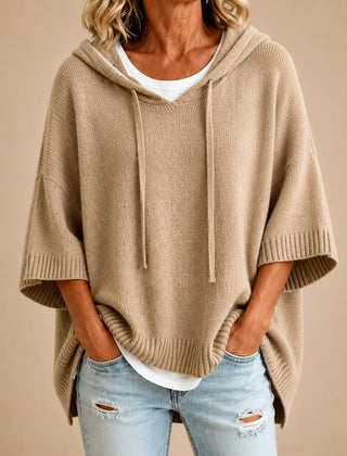 Ottavia Hooded Poncho Sweater in Beige