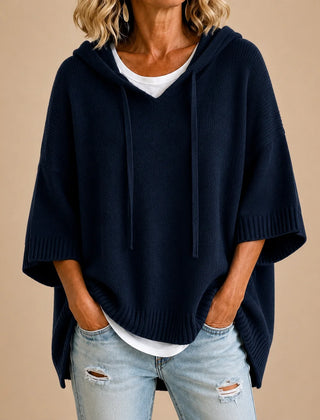 Ottavia Hooded Poncho Sweater in Navy