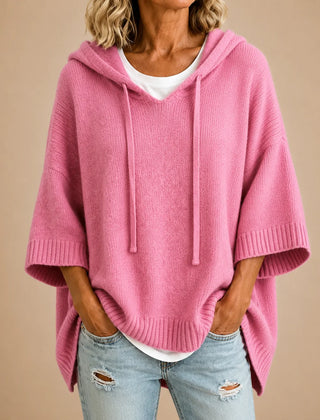 Ottavia Hooded Poncho Sweater in Pink