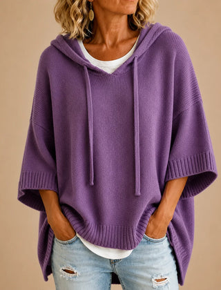 Ottavia Hooded Poncho Sweater in Purple
