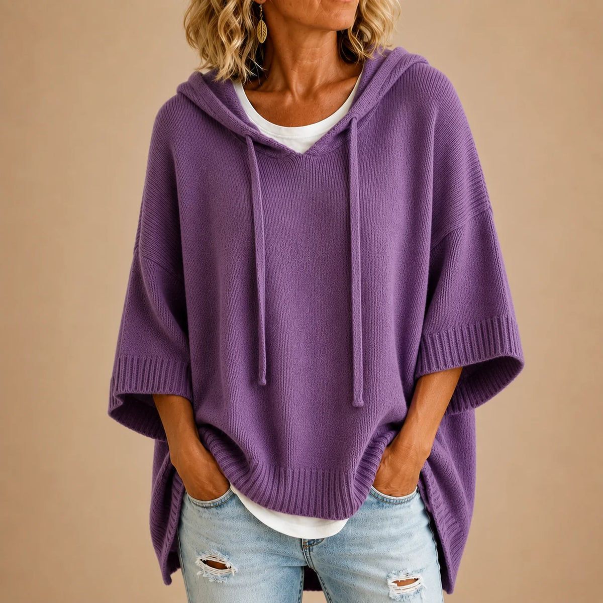 Ottavia Hooded Poncho Sweater in Purple