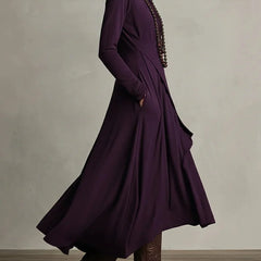 Asymmetric Draped Mock Neck Maxi Dress in Plum