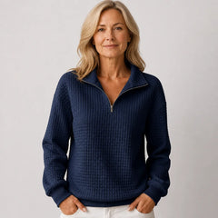 Quilted Half-Zip Pullover in Navy