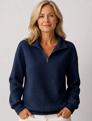 Quilted Half-Zip Pullover in Navy