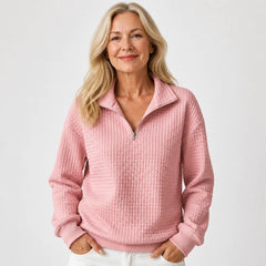 Quilted Half-Zip Pullover in Pink