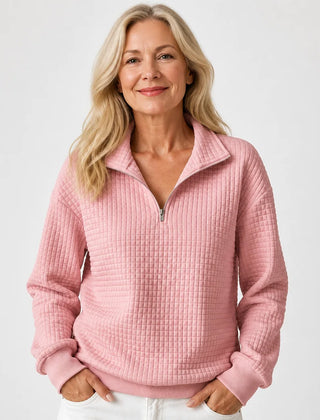 Quilted Half-Zip Pullover in Pink