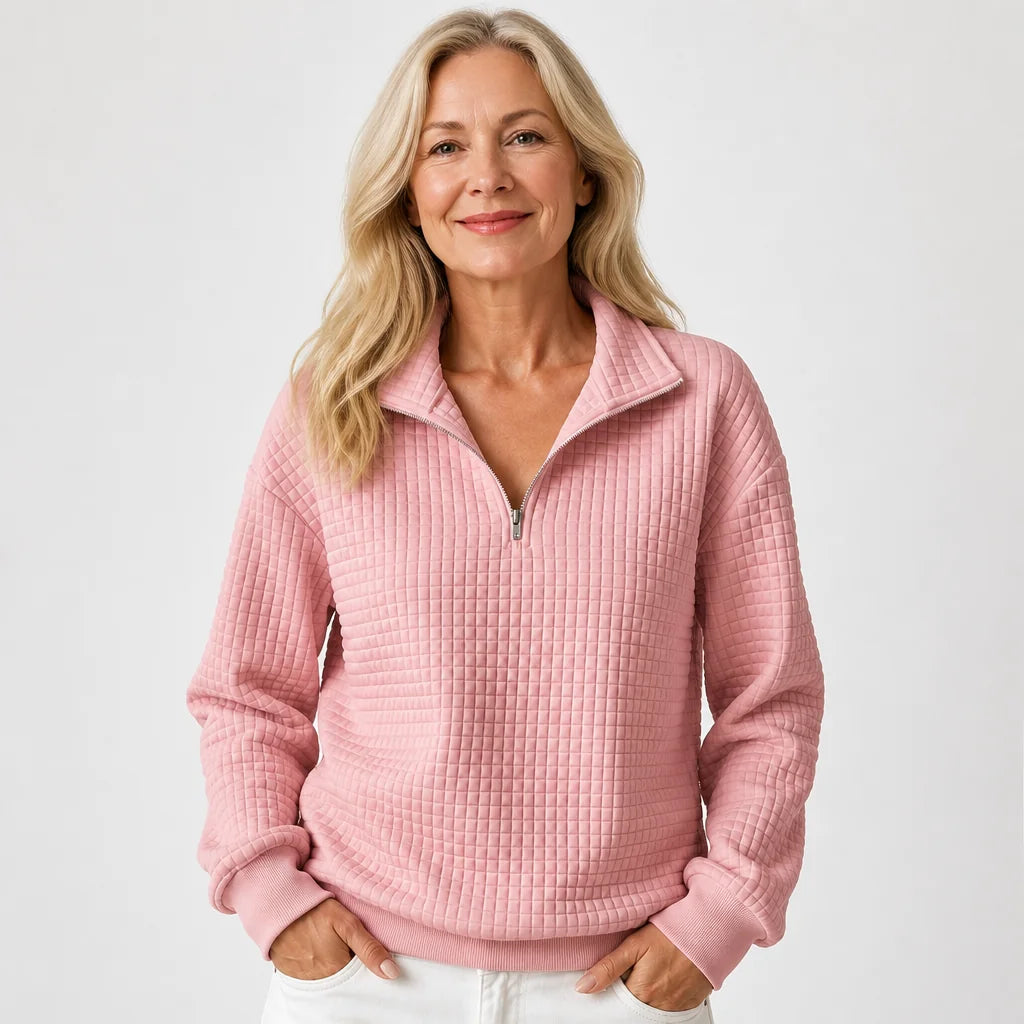 Quilted Half-Zip Pullover in Pink