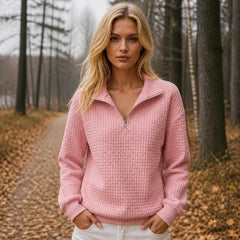 Quilted Half-Zip Pullover in Pink