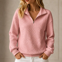 Quilted Half-Zip Pullover in Pink