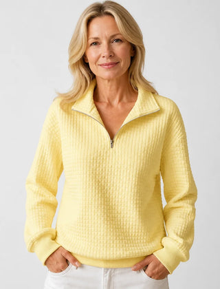 Quilted Half-Zip Pullover in Yellow