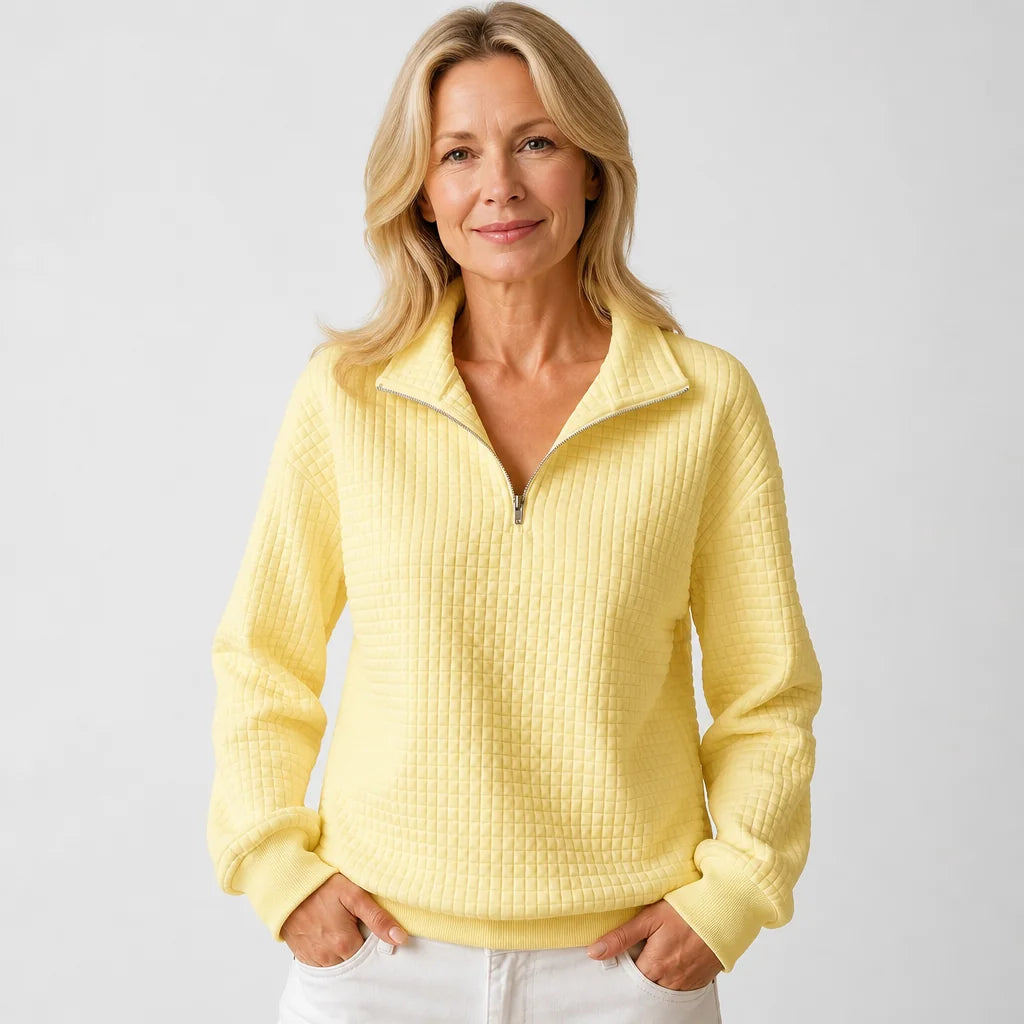 Quilted Half-Zip Pullover in Yellow