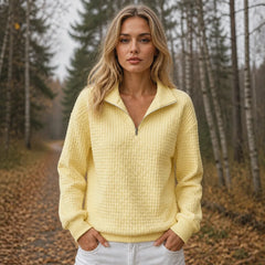 Quilted Half-Zip Pullover in Yellow