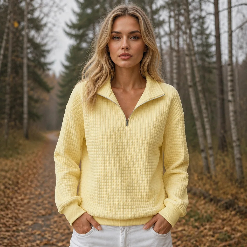 Quilted Half-Zip Pullover in Yellow