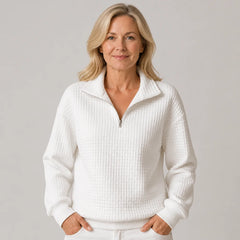 Quilted Half-Zip Pullover in White