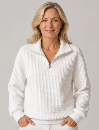 Quilted Half-Zip Pullover in White