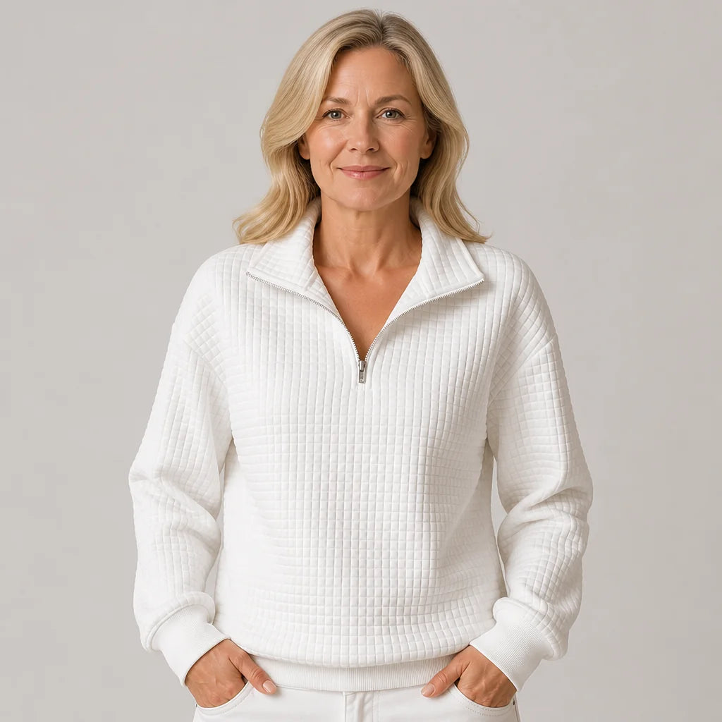 Quilted Half-Zip Pullover in White