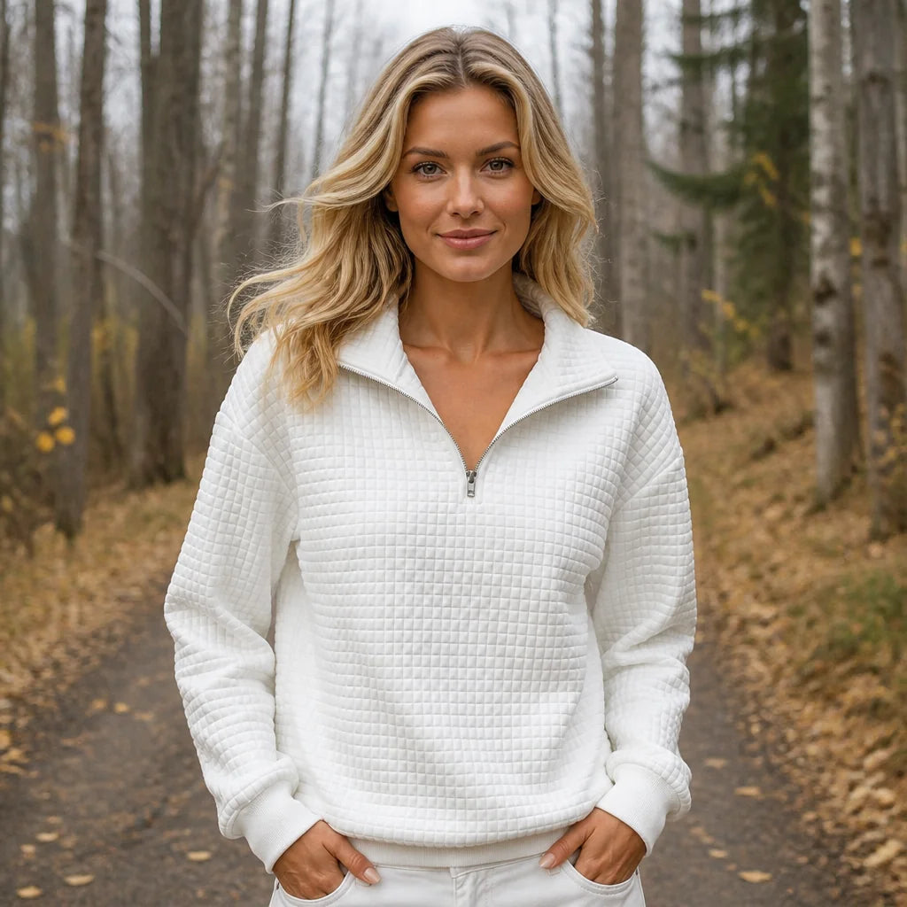Quilted Half-Zip Pullover in White