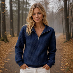 Quilted Half-Zip Pullover in Navy