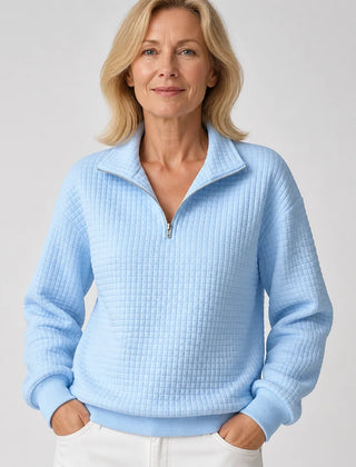Quilted Half-Zip Pullover in Light Blue
