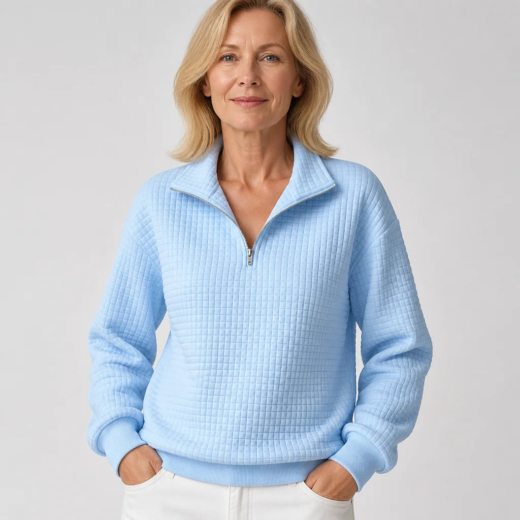 Quilted Half-Zip Pullover in Light Blue