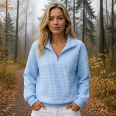 Quilted Half-Zip Pullover in Light Blue