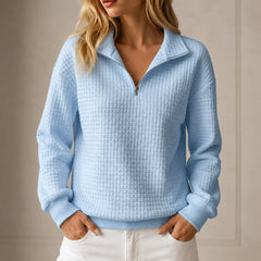 Quilted Half-Zip Pullover in Light Blue