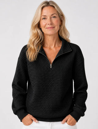 Quilted Half-Zip Pullover in Black