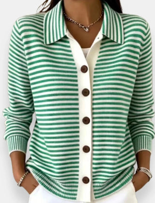 Striped Collared Button Cardigan in Green