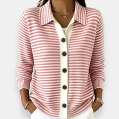 Striped Collared Button Cardigan in Pink