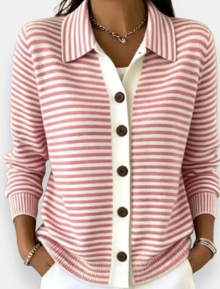 Striped Collared Button Cardigan in Pink