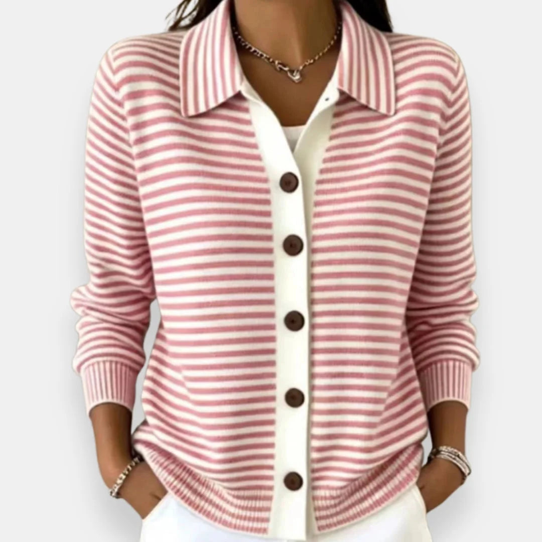 Striped Collared Button Cardigan in Pink