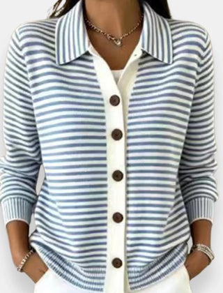 Striped Collared Button Cardigan in Light Blue