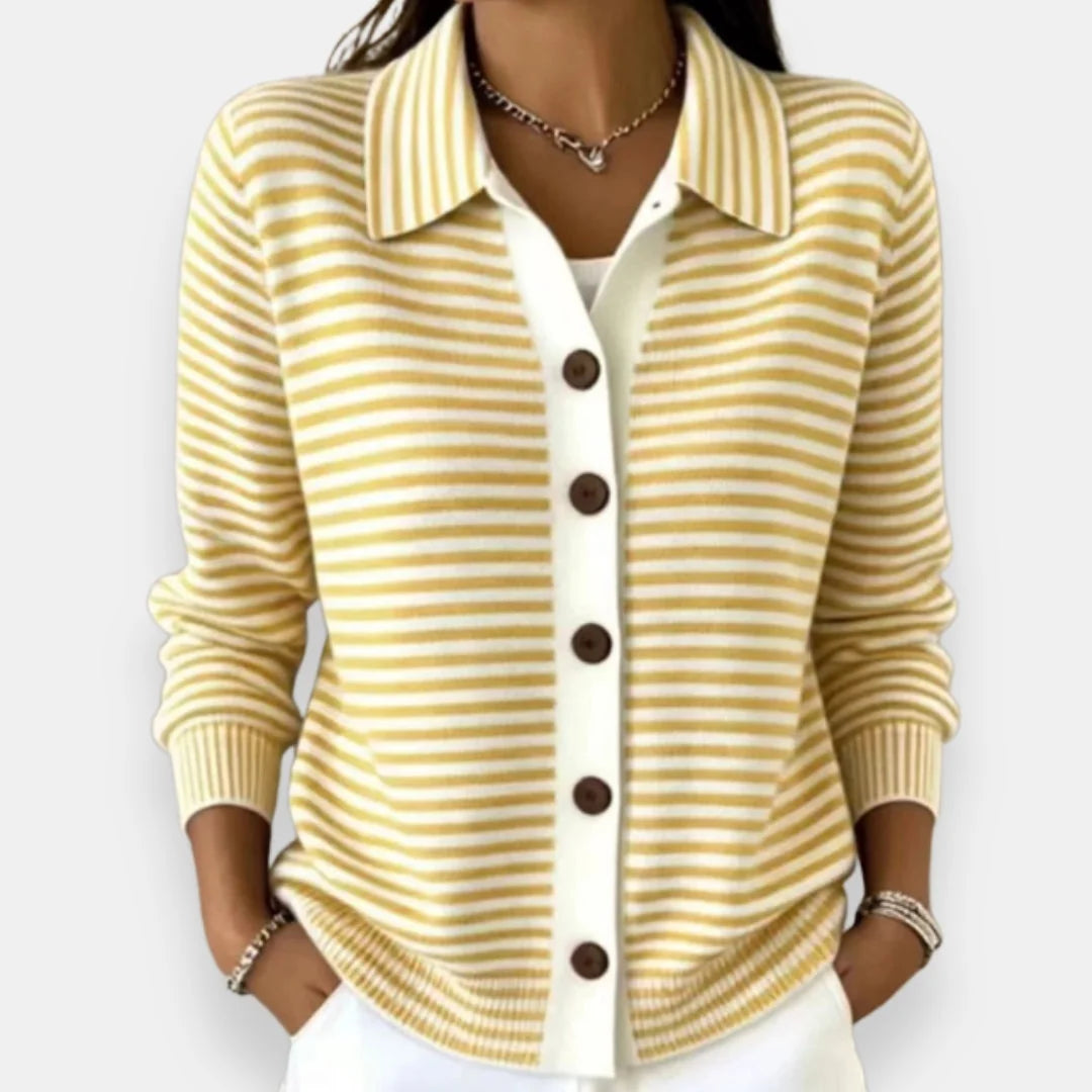 Striped Collared Button Cardigan in Yellow