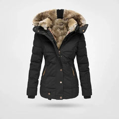 Petra hooded lined puffer jacket in Black, worn
