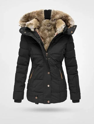 Petra hooded lined puffer jacket in Black, worn
