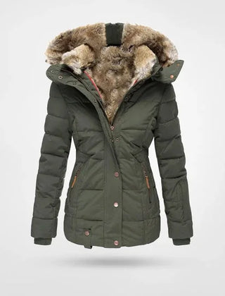 Petra hooded lined puffer jacket in Green, worn