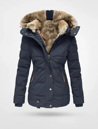 Petra hooded lined puffer jacket in Blue, worn