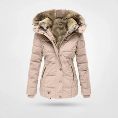 Petra hooded lined puffer jacket in Pink, worn