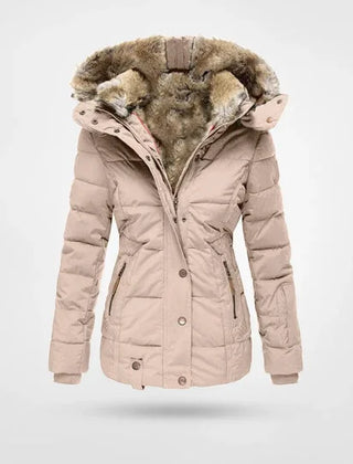 Petra hooded lined puffer jacket in Pink, worn