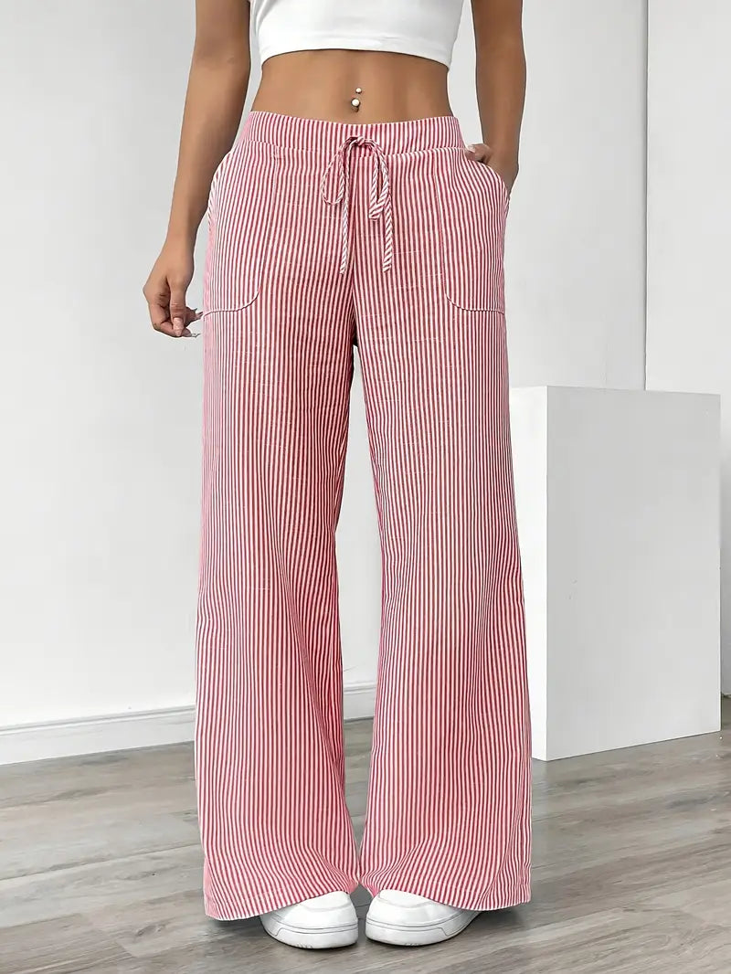 Pink Karina | Striped Wide-Leg Pants for Women | Smart Casual