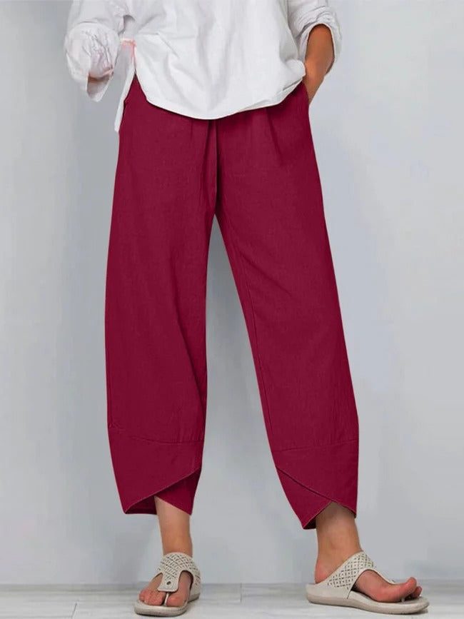 Red Bryndis | Cotton Linen Wide-Leg Pants for Women | Summer Casual