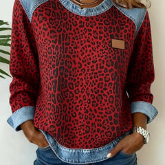 Red Esmée | Leopard Patchwork Sweater with Flattering Fit and Daily Comfort