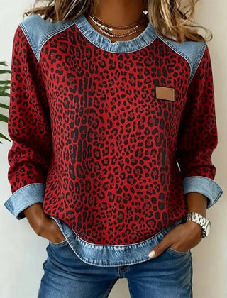 Red Esmée | Leopard Patchwork Sweater with Flattering Fit and Daily Comfort