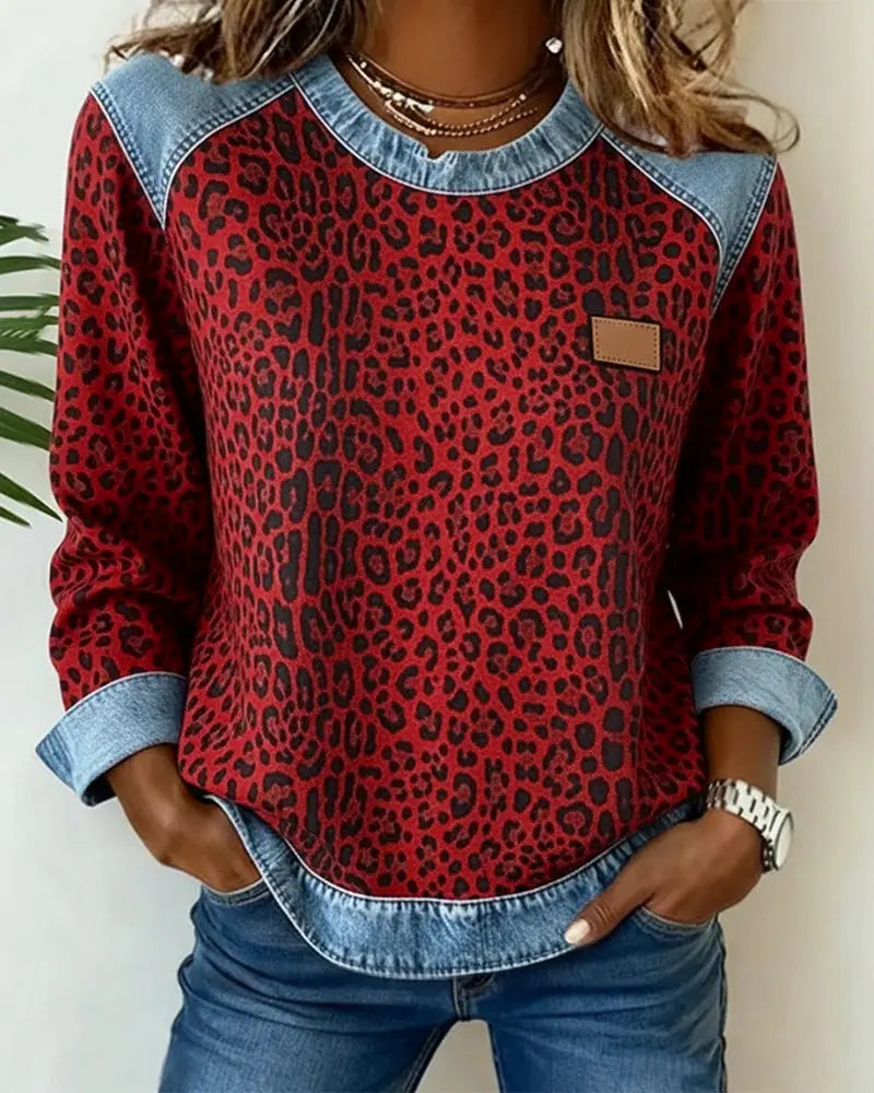 Red Esmée | Leopard Patchwork Sweater with Flattering Fit and Daily Comfort