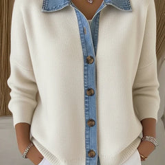 Renata polo collar button cardigan in white, worn