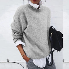 Roslyn relaxed crew neck sweater in Gray, worn